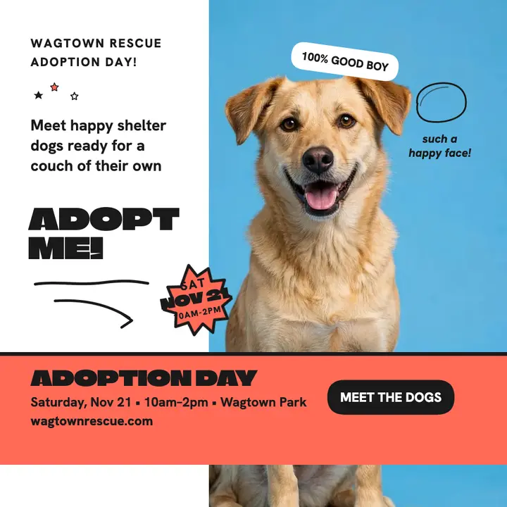 Wagtown Rescue adoption day scribbled post template