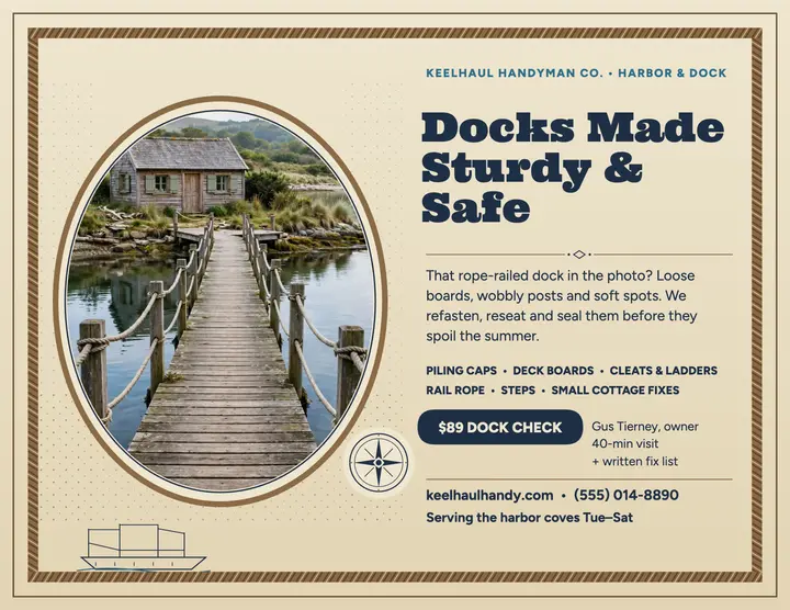 Keelhaul dock repair flyer, scrimshaw template