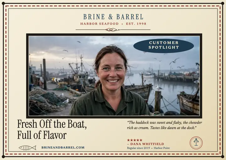 Brine and Barrel seafood spotlight certificate template