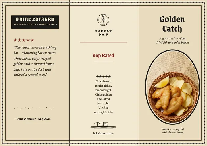 Brine Lantern seafood review certificate template