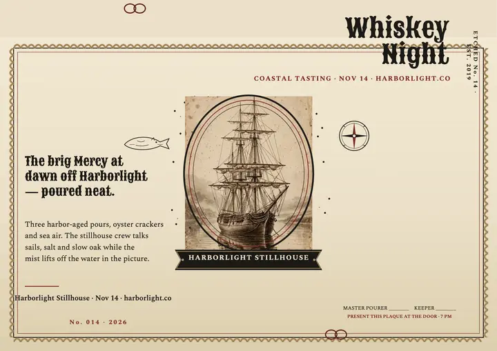 Harborlight whiskey tasting scrimshaw certificate template