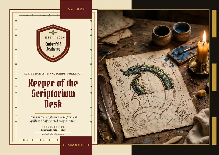 Emberfold Scriptorium Desk Certificate template
