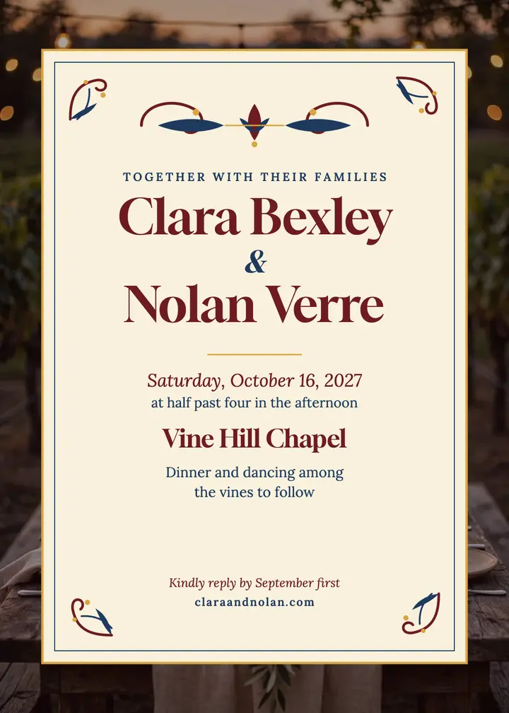 Clara and Nolan fall vineyard invite template