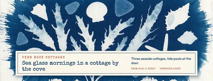 Tern Rock Cottages stays, cyanotype Facebook cover template