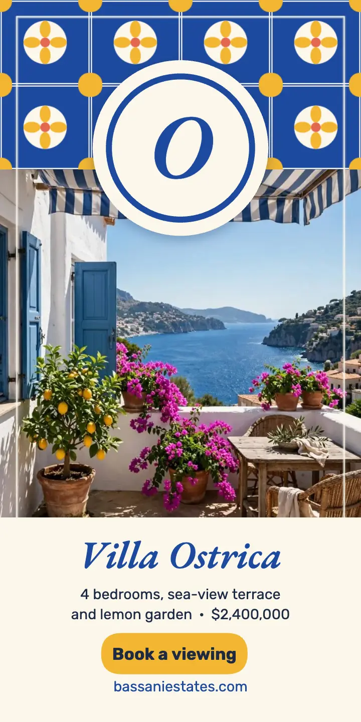 Villa Ostrica sea-view listing Mediterranean ad template