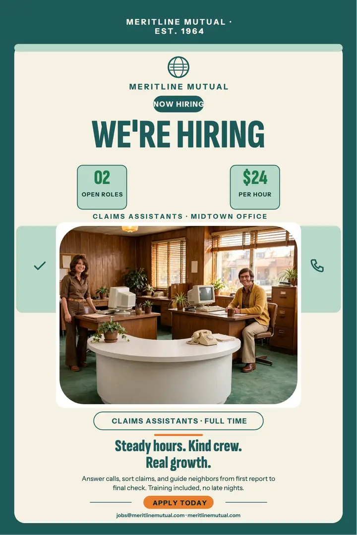 Meritline Mutual claims hiring poster template