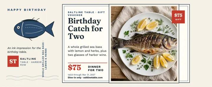 Saltline Table birthday seafood voucher template