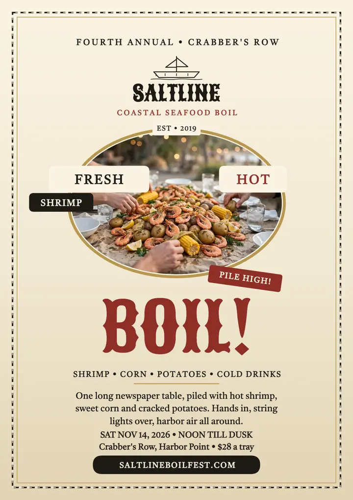 Saltline Boil Fest scrimshaw flyer template