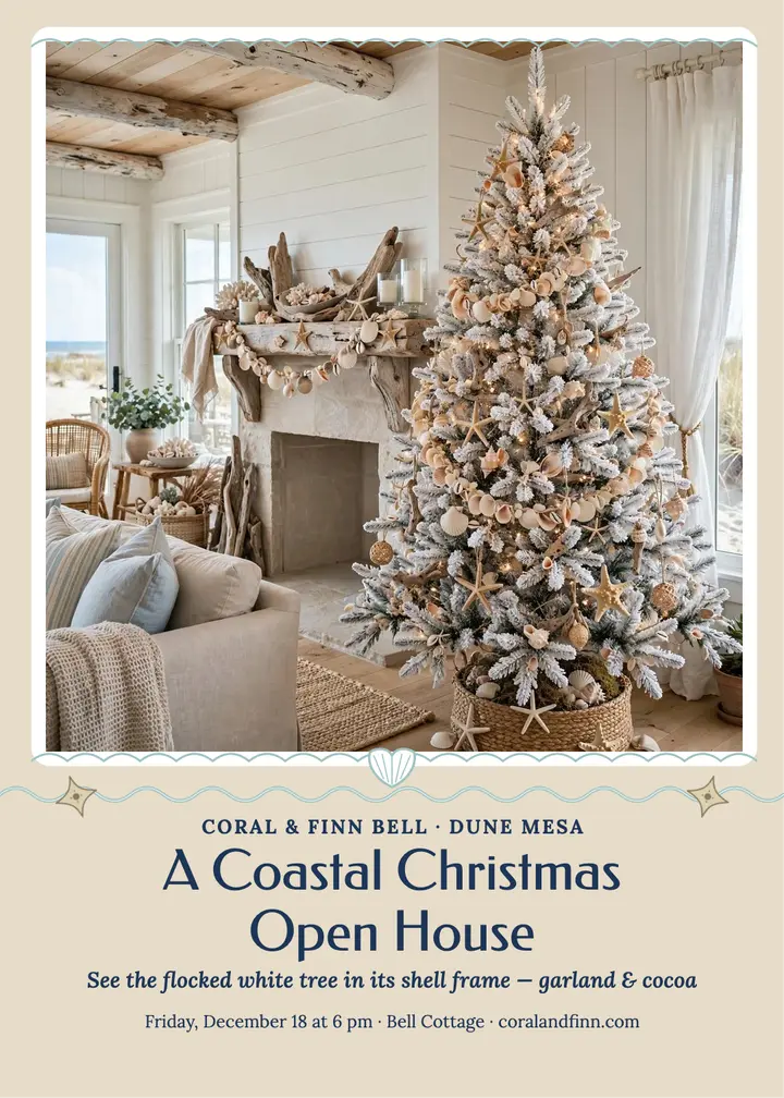 Seaglass cottage Christmas open house invitation: christmas open house invitation template