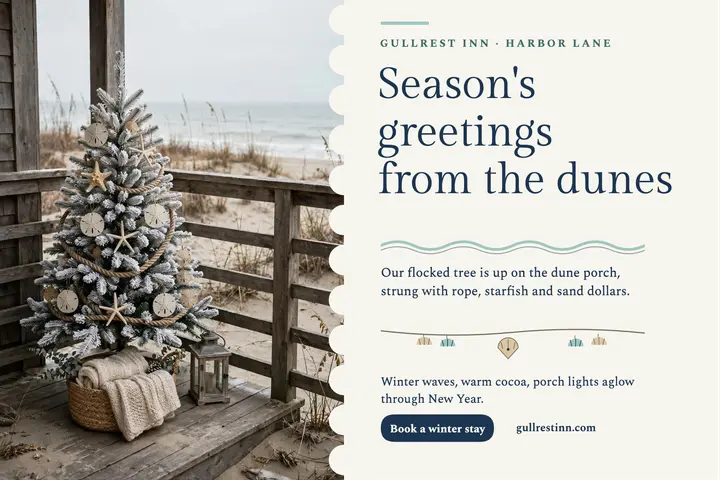 Gullrest Inn coastal Christmas postcard template