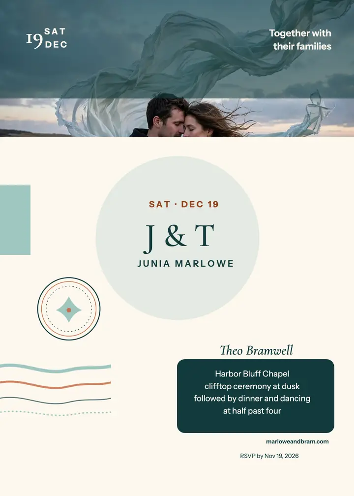 Junia and Theo clifftop silk invitation template