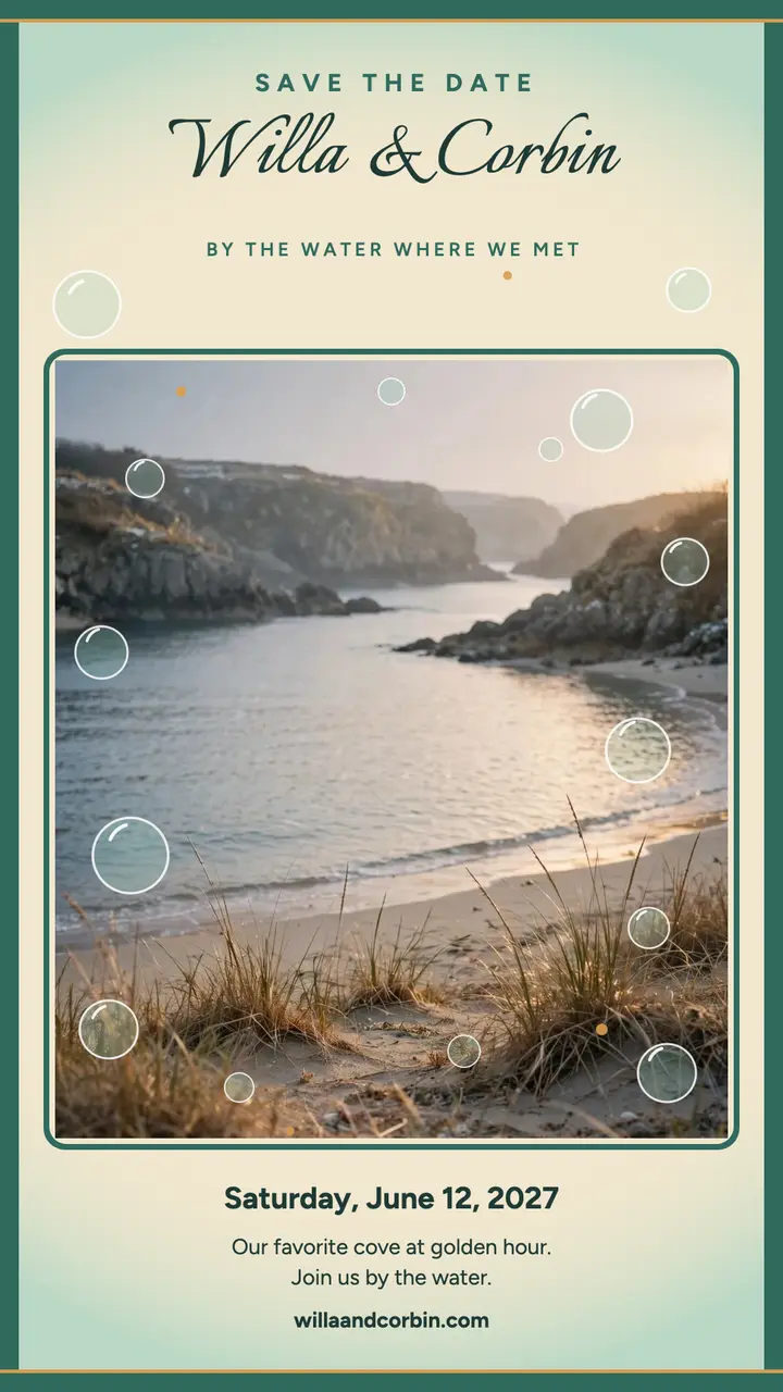 Willa and Corbin seaside save the date story template
