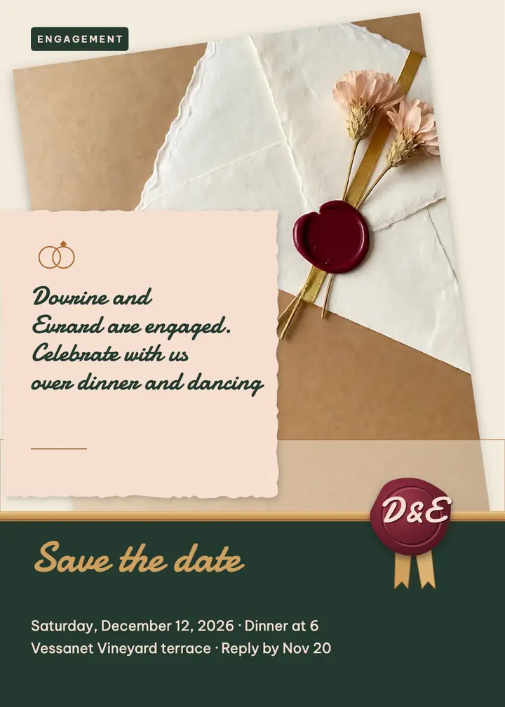 Sealed envelope vineyard engagement invitation template