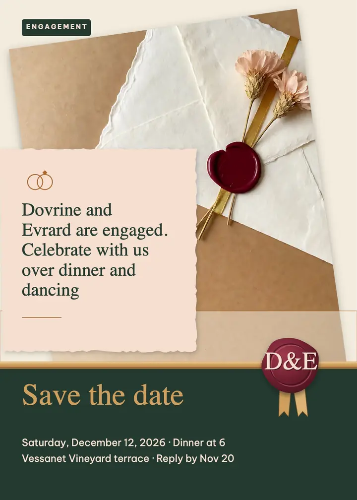 Sealed envelope vineyard engagement invitation: engagement party invitation template