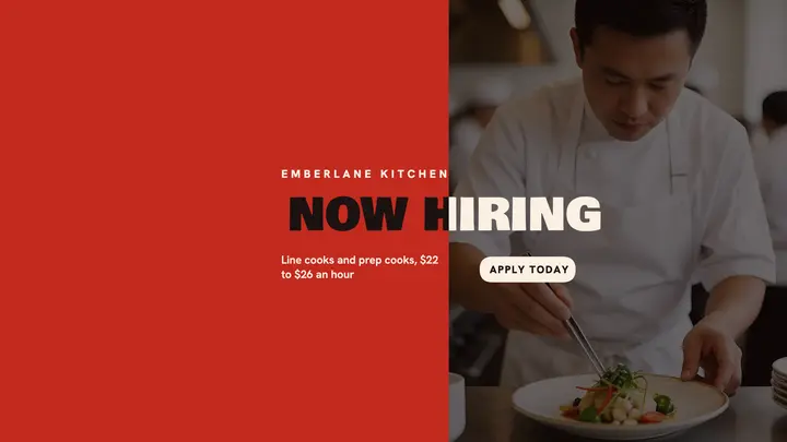 Emberlane Kitchen now hiring banner: now hiring youtube banner template