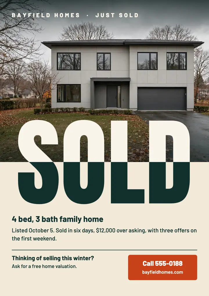 Seam-split SOLD real estate flyer template