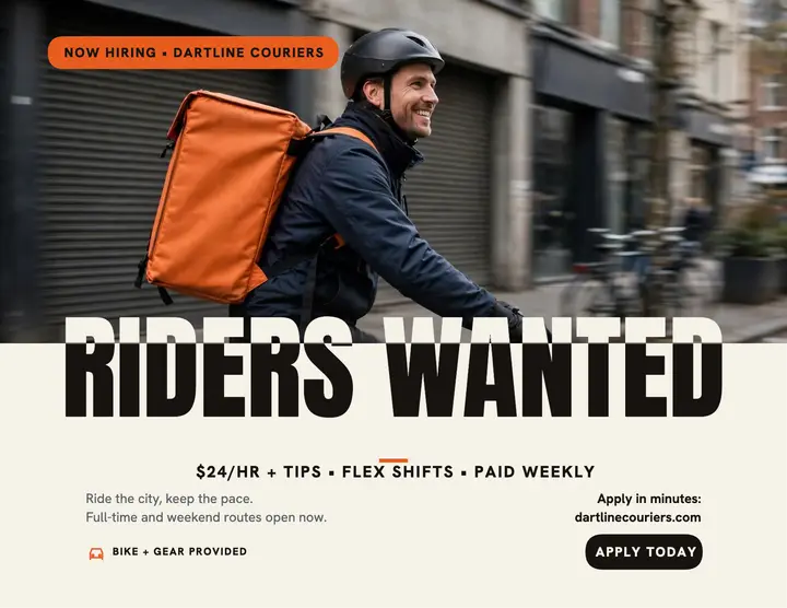 Dartline Couriers riders wanted flyer: courier hiring flyer template