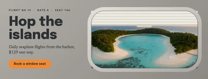 Glimmerby Seaplanes island-hop cover, plane window: seaplane flights cover template