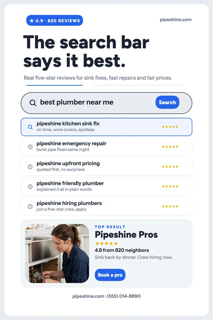 Pipeshine Pros search reviews poster: plumber reviews poster template