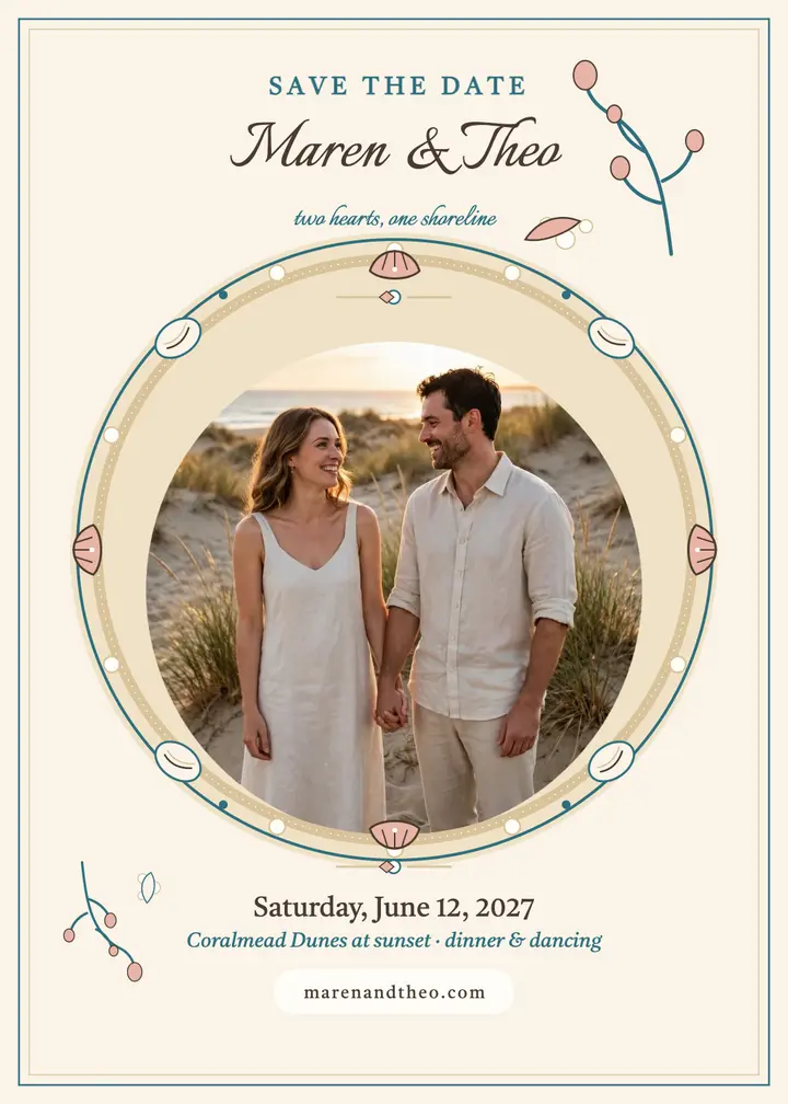 Maren and Theo seashell save the date template
