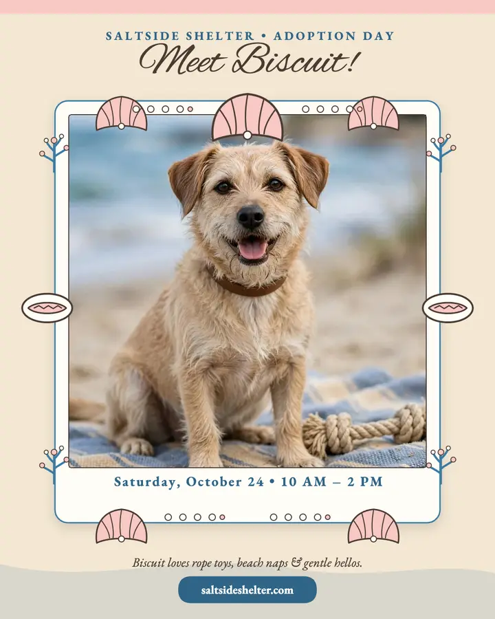 Saltside seaside dog adoption post template