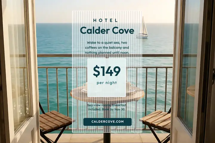 Calder Cove Hotel postcard, reeded glass template