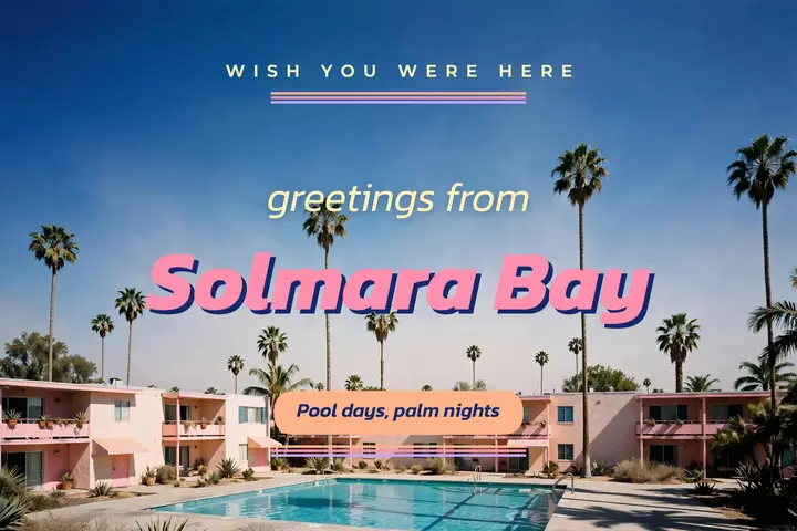 Solmara Bay summer postcard template