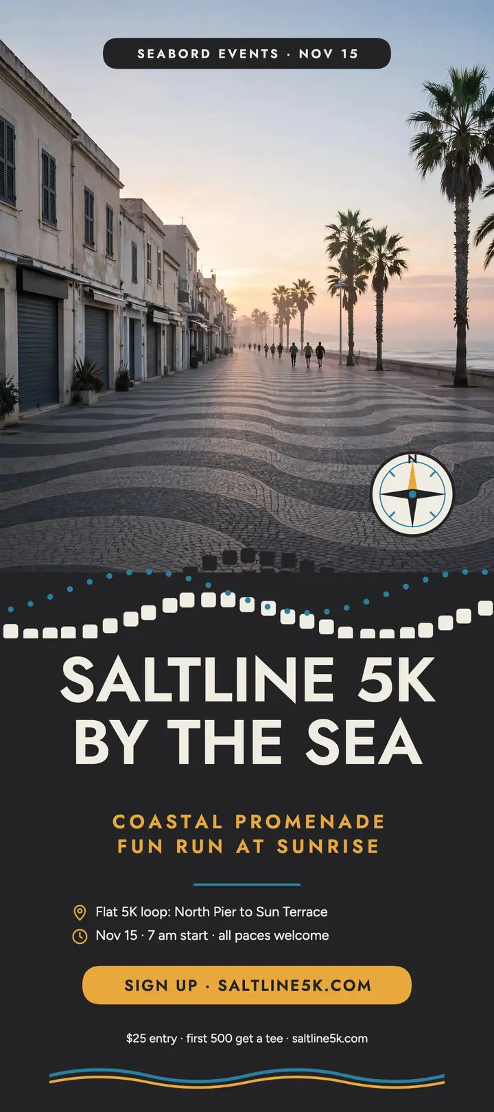 Saltline 5K seaside run rack card: fun run rack card template