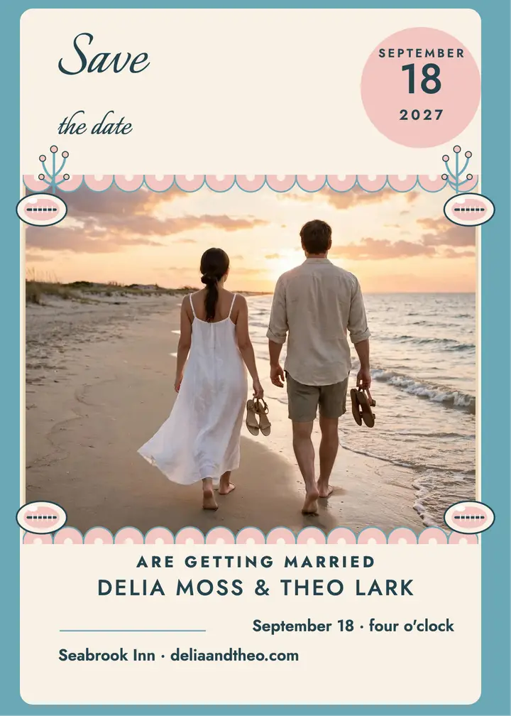 Delia and Theo seaside save the date template