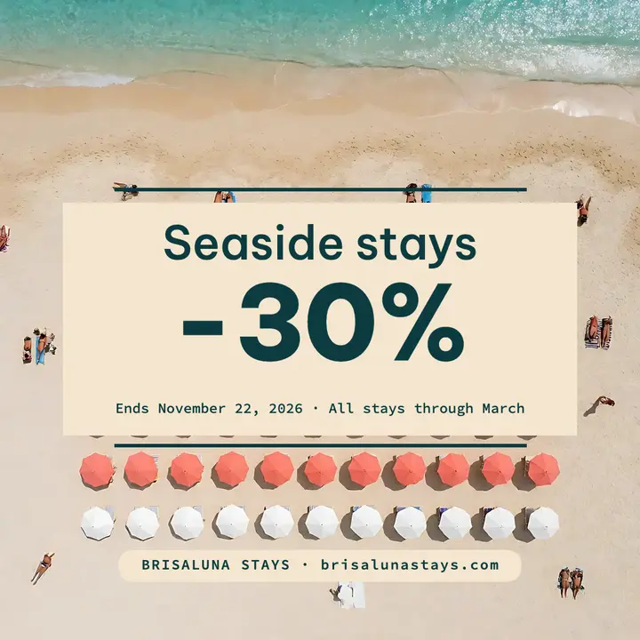 Brisaluna Stays seaside sale post, aerial top-down template