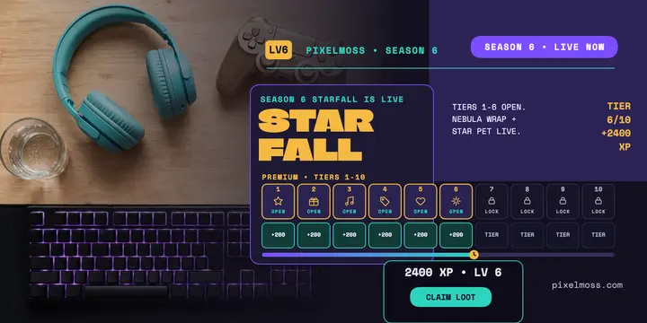 Pixelmoss Season 6 Starfall pass post template