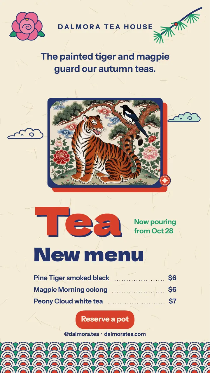 Dalmora Tea House autumn menu minhwa pop story template