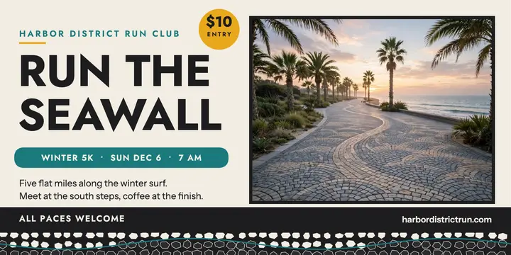 Seawall winter 5K run promenade post: winter run post template