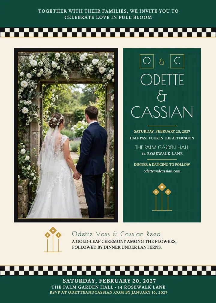 Odette and Cassian emerald Secession invitation template