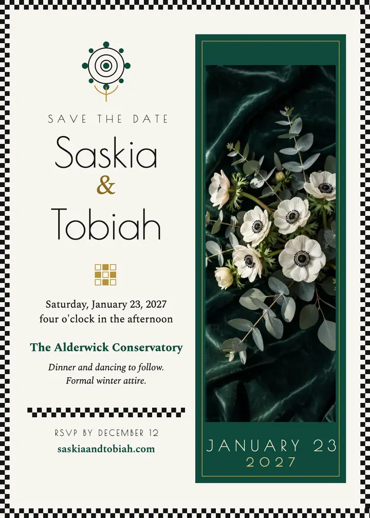 Saskia and Tobiah winter wedding invitation template