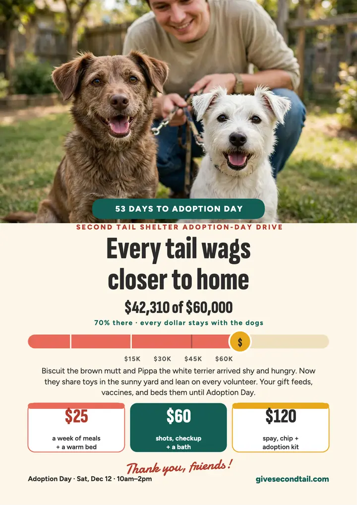 Second Tail Shelter adoption drive flyer template