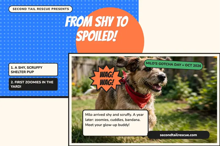 Milo rescue glow-up comic postcard template