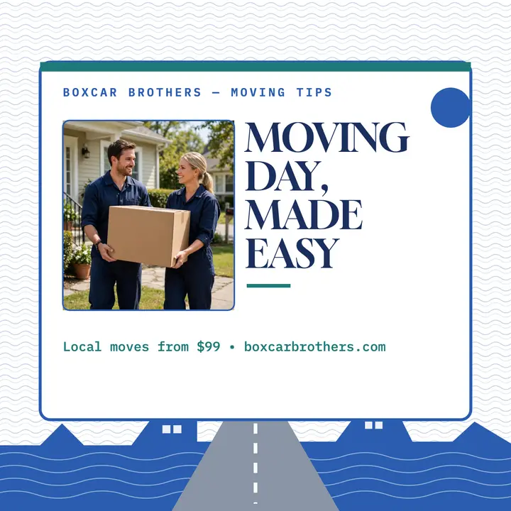 Boxcar Brothers moving day podcast cover: mover promo podcast cover template