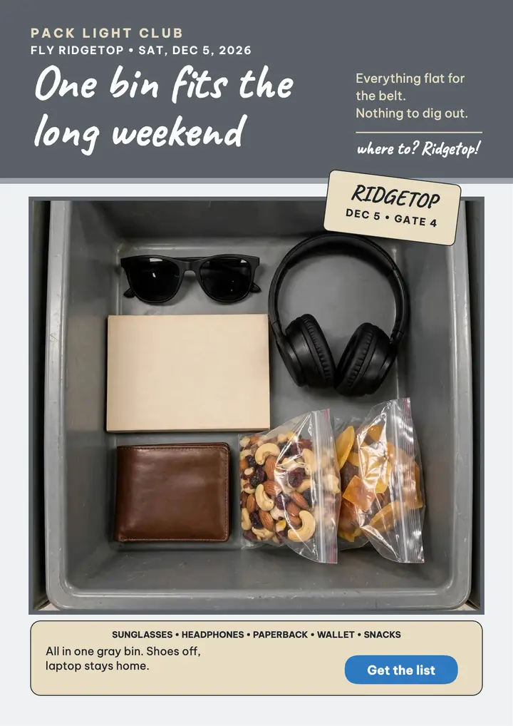 Pack Light Club one-bin packing flyer template