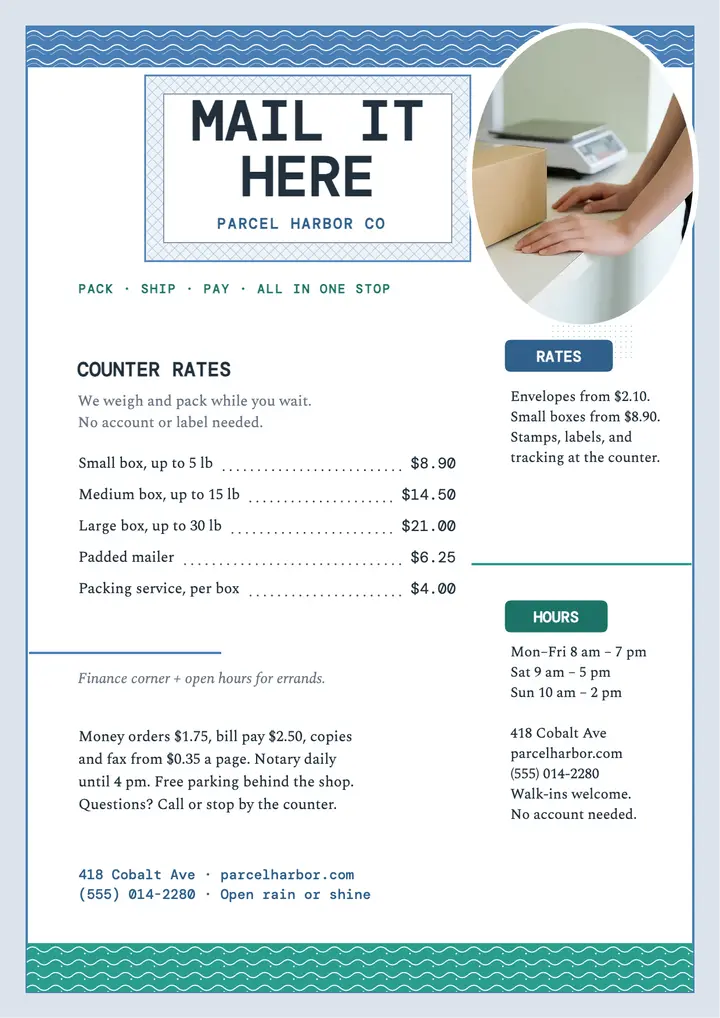 Parcel Harbor shipping and finance flyer template