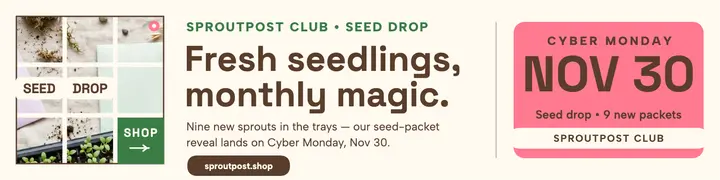 Sproutpost seed drop grid banner: seed subscription launch banner template