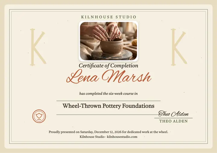 Kilnhouse pottery completion certificate template