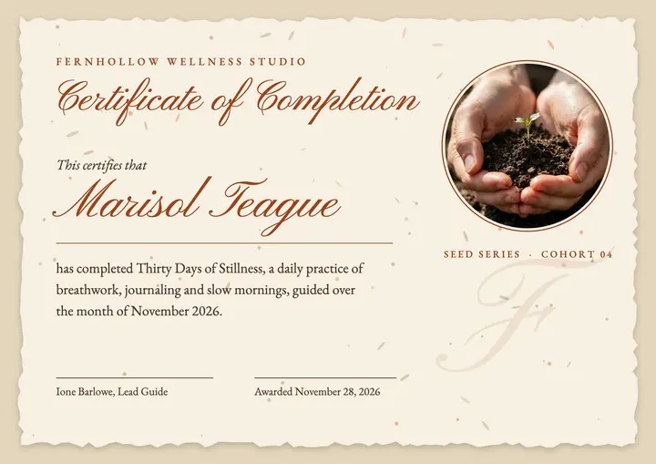 Thirty Days of Stillness seed paper certificate template
