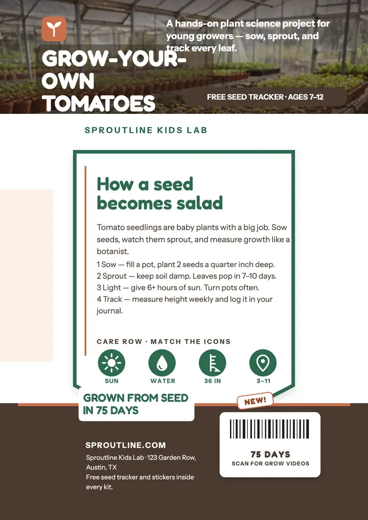 Sproutline tomato seedling lab flyer template