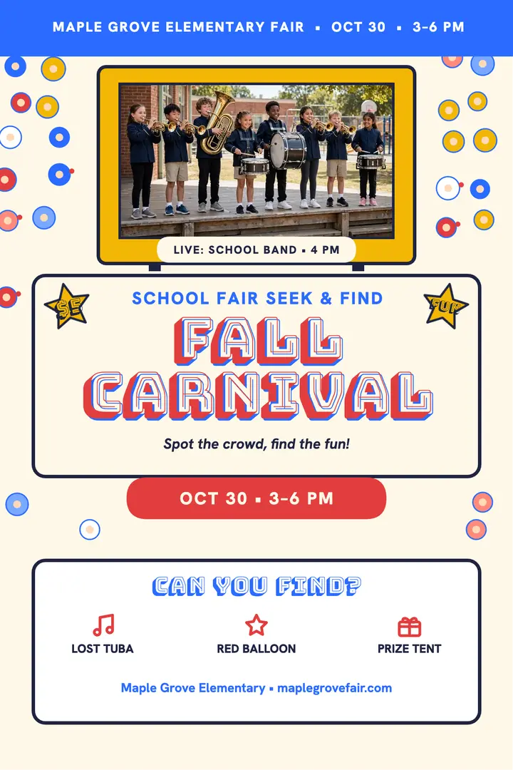 Maple Grove fall carnival seek and find poster template