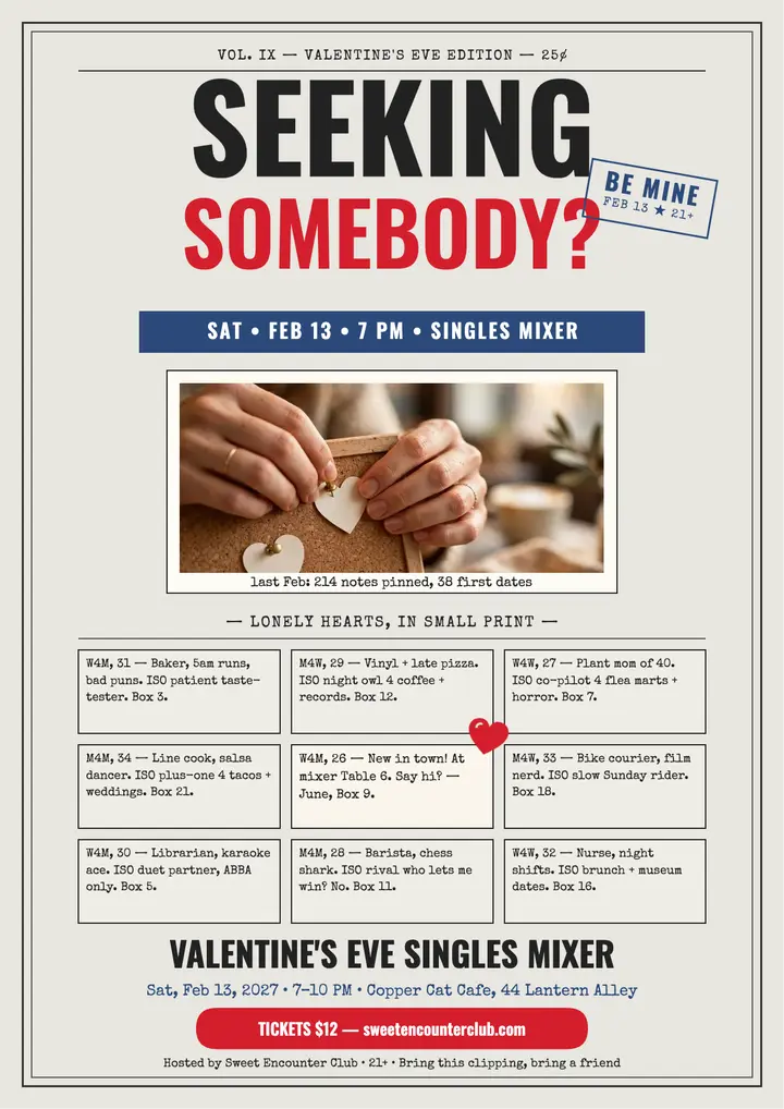 Sweet Encounter singles mixer classifieds flyer template