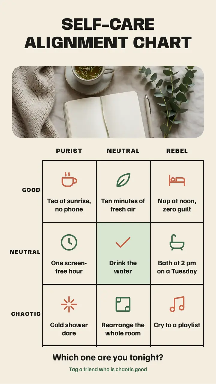 Self-care alignment chart story: self-care alignment chart story template