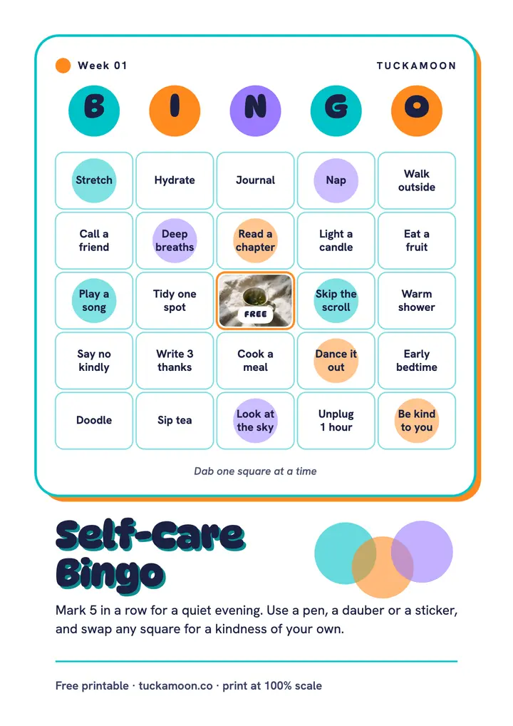 Self-care bingo printable flyer template