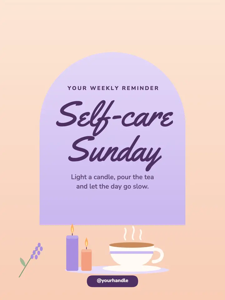 Peach and lilac self-care Sunday arch post template