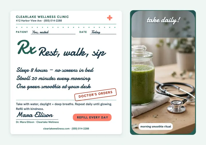 Self-care prescription certificate, wellness clinic template